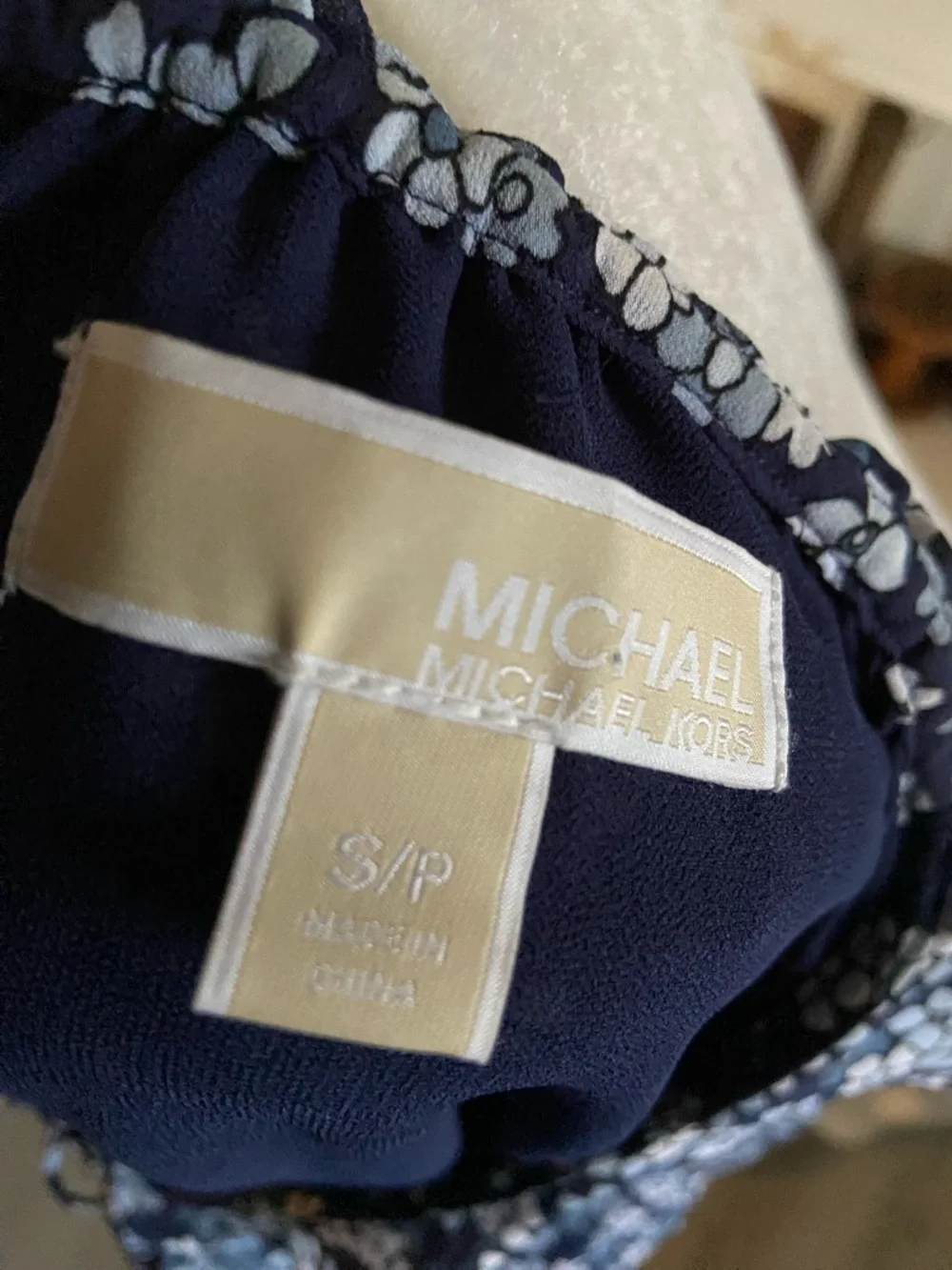 MICHAEL Michael Kors Navy and White Floral Ruffle Peplum Blouse - Picture 3 of 3